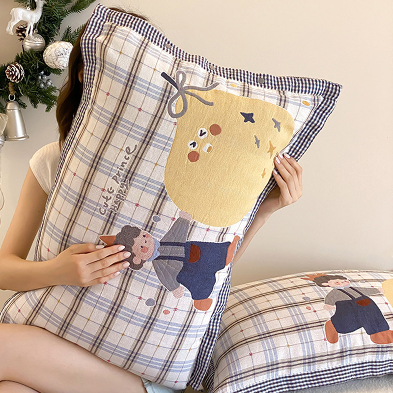 纯棉四层纱布枕套一对装全棉家用成人枕头套单个枕芯内胆套男新款