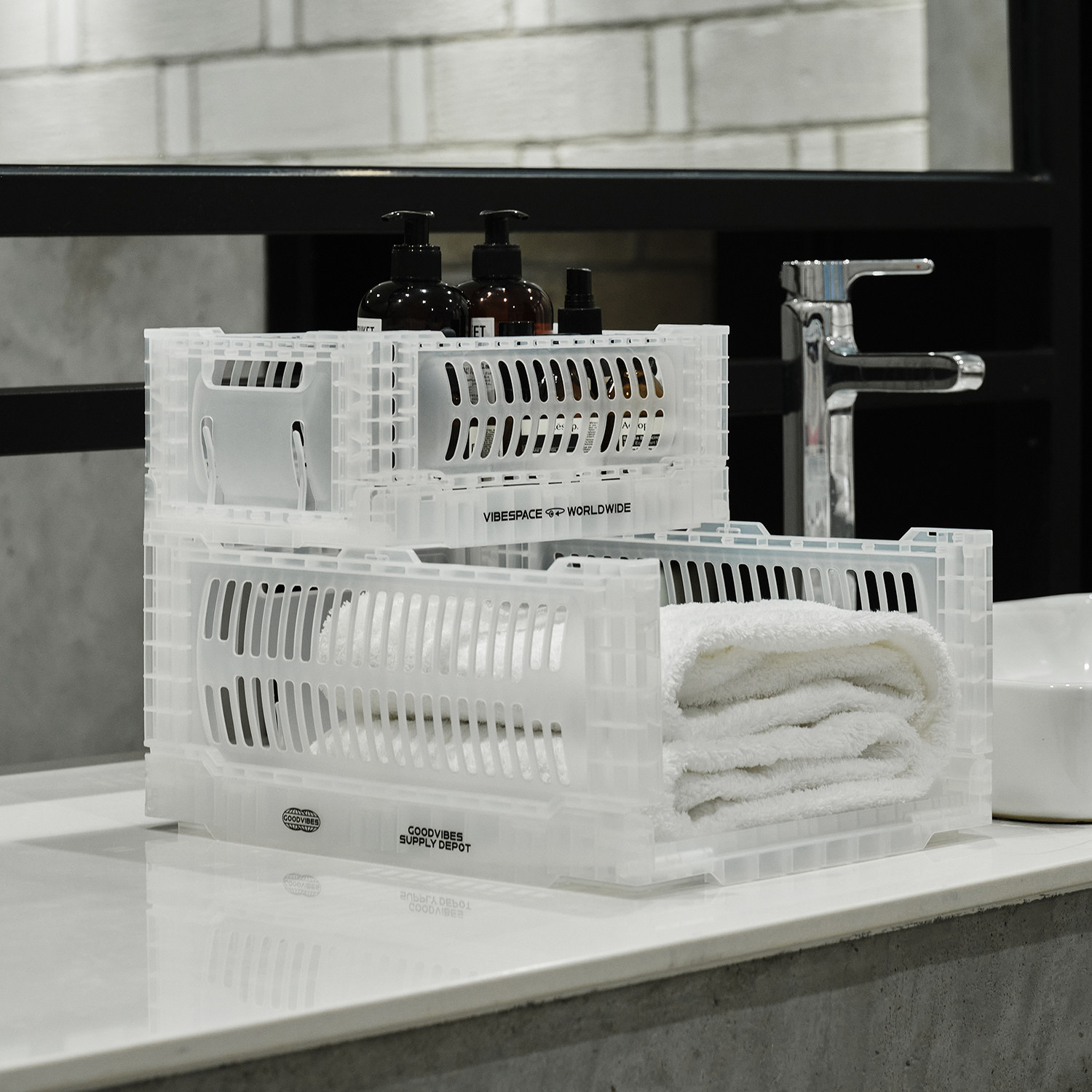 VIBESPACE折叠筐透明桌面收纳盒