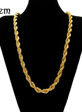 项链麻花链嘻哈粗男士1cm黄金欧美ins热卖镀金链子金扭绳锁骨男不