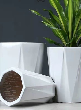 陶瓷花盆大号特大号带托盘多肉花盆欧式简约白色绿萝工厂一件