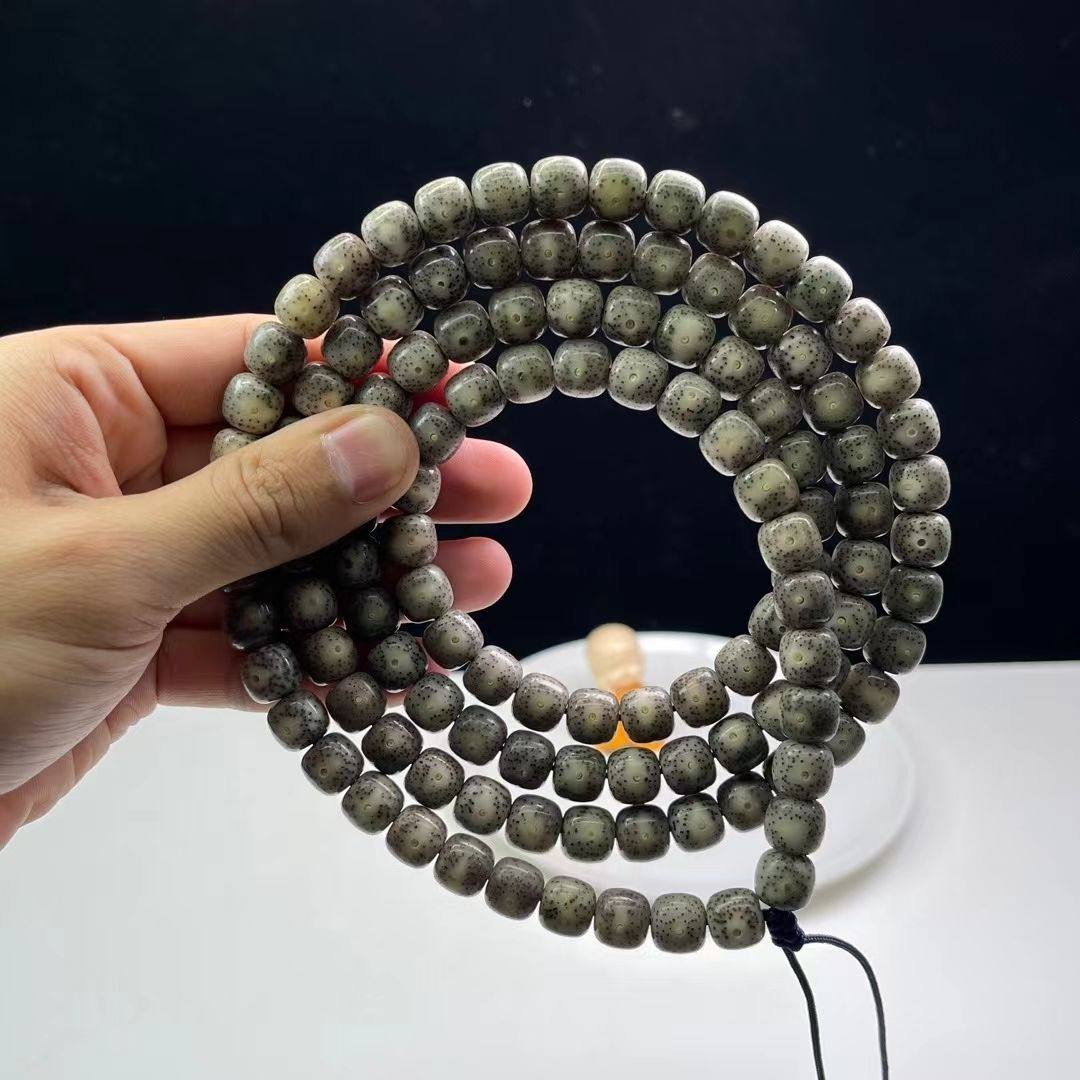 绿幽灵天然玉石星月菩提手工精抛光绿皮阴皮菩提桶珠108佛珠手串