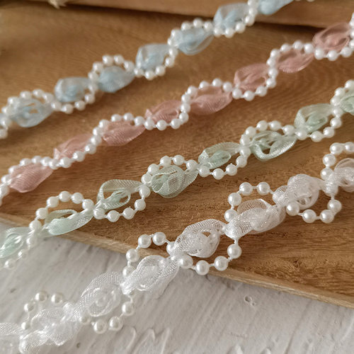 蔷薇纱织珍珠镶边蕾丝辅料 服装布艺抱枕装饰 娃衣窗帘装饰花边