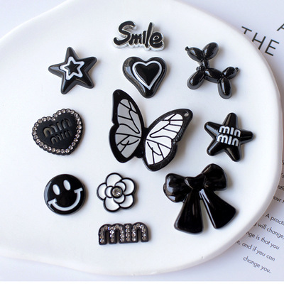 冷淡风黑色系蝴蝶爱心五角星花朵洞洞鞋配饰手工DIY奶油胶配件