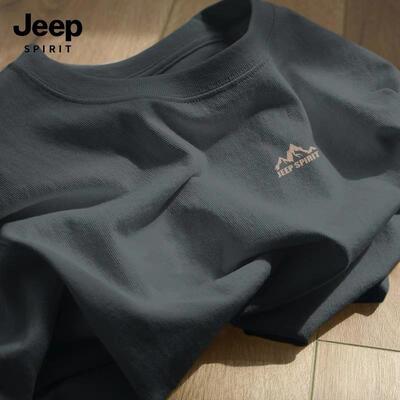 JEEP吉普T恤男纯棉2025新款夏季圆领上衣男款潮重磅简约男士短袖G