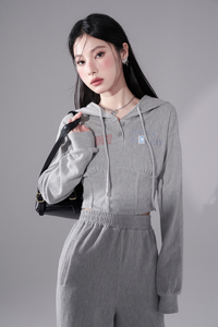 休闲连帽卫衣套装女2024新款设计感小众气质上衣高腰阔腿裤长裤子