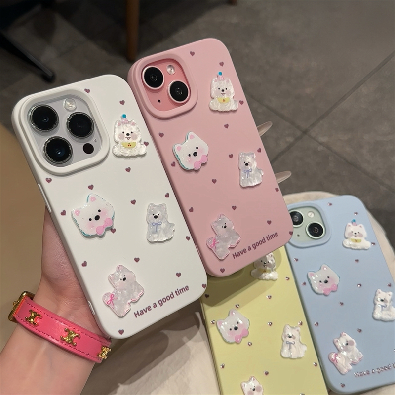 ins立体西高地小狗贴件适用苹果16promax手机壳iphone14pro新款13少女心12可爱11保护套15promax全包防摔软壳