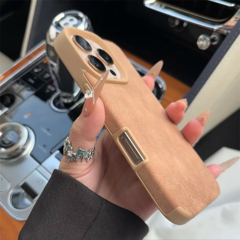 复古皮质苹果16promax手机壳适用15新款麂皮iphone14创意13高级感翻毛皮12简约防摔11小众plus全包女男保护套