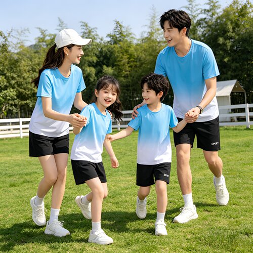 亲子装一家三四口定制速干衣T恤母子女2026新款运动套装儿童短袖