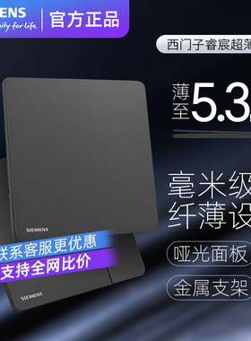 西门子睿宸烟墨黑灰超薄双控开关五孔插座16A空调网线面板86暗装