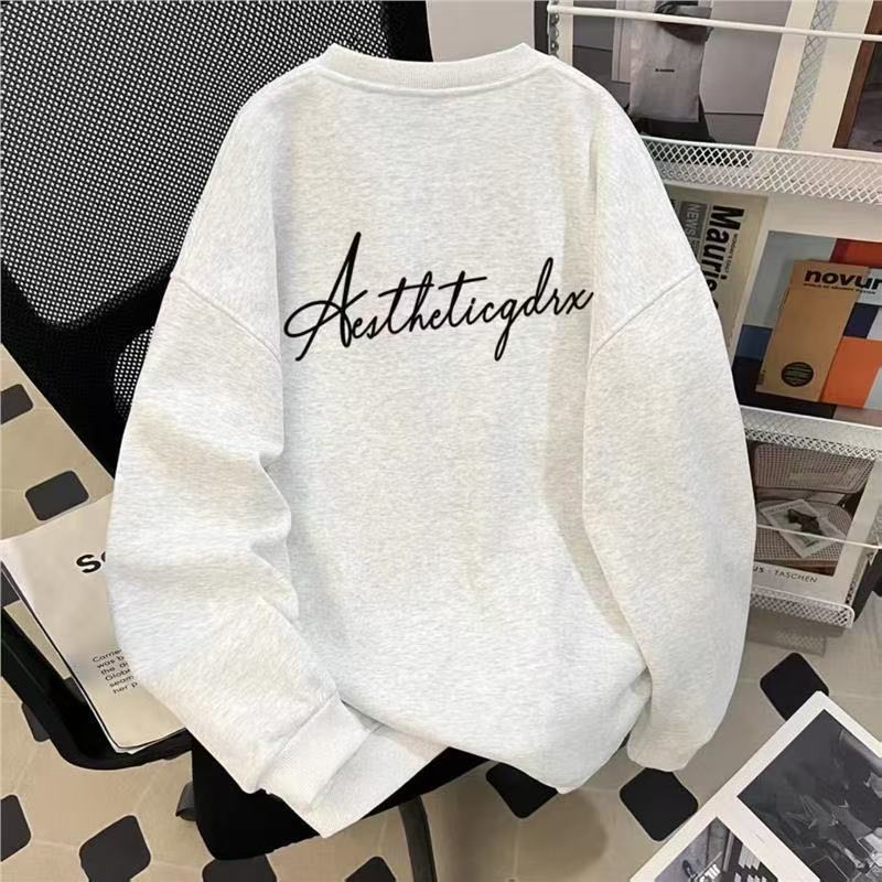 男女童美式痞帅炸街宽松白灰色圆领卫衣中大儿童秋季字母长袖上衣