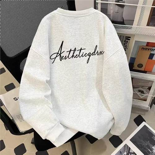 男女童美式痞帅炸街宽松白灰色圆领卫衣中大儿童秋季字母长袖上衣