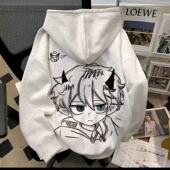 2025秋冬新款 中大童日系动漫印花连帽卫衣男女童宽松加绒外套上衣