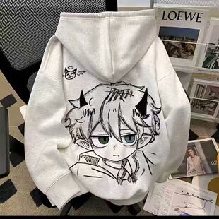 2025秋冬新款中大童日系动漫印花连帽卫衣男女童宽松加绒外套上衣