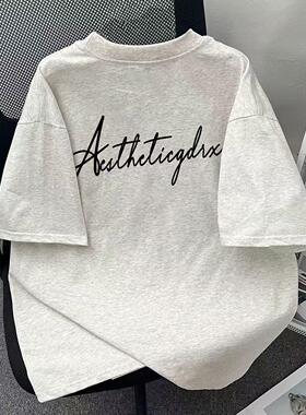 男女童美式痞帅炸街宽松短袖白灰色T恤中大儿童夏季字母印花上衣