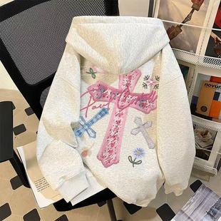 女童连帽卫衣2025秋冬时尚洋气爆款中大儿童女孩炸街宽松加绒上衣