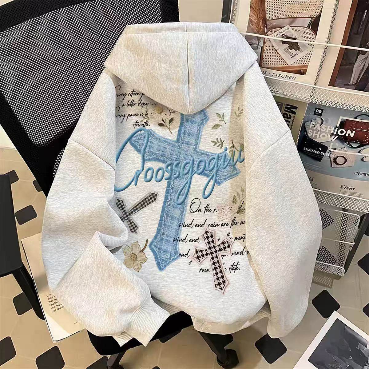 中大儿童初中学生美式潮牌十字架印花连帽卫衣秋冬男女童加绒外套,童装/婴儿装/亲子装,卫衣/绒衫,淘宝优惠券,粉丝福利购,淘宝优惠卷