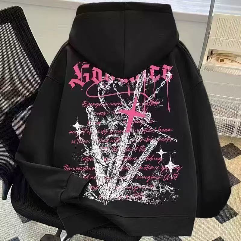 中大儿童美式国潮牌oversize宽松连帽卫衣秋冬男童酷帅外套上衣