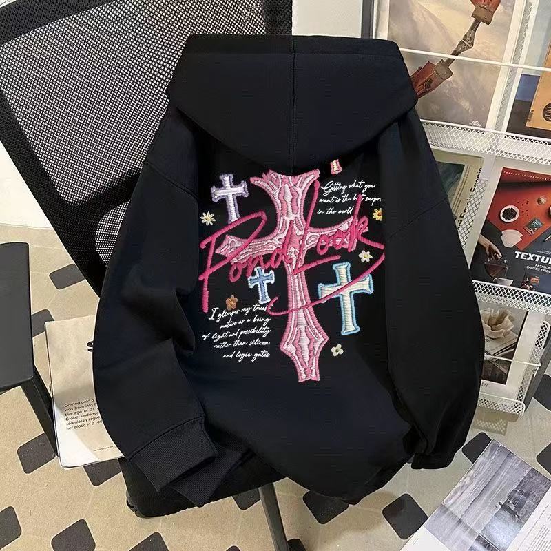 2025今年流行新款防刺绣印花连帽卫衣中大男女童秋冬宽松外套上衣