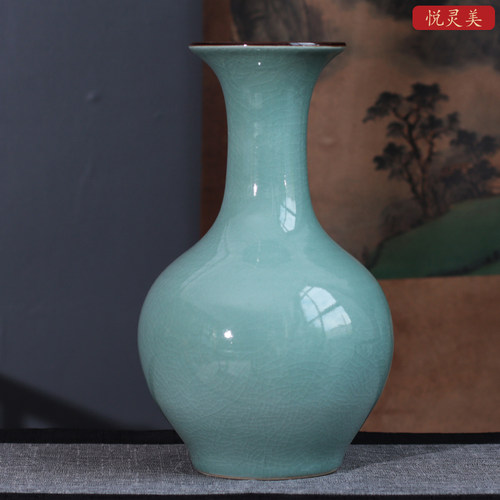 仿古官窑冰裂釉陶瓷花瓶景德镇瓷器摆件客厅书房玄关博古架装饰品
