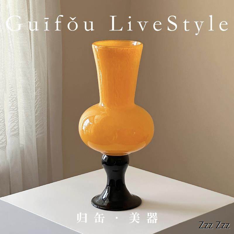 归缶新中式高脚花瓶中古风琉璃软装摆件鲜花百合水养玻璃花器,家居饰品,花瓶,淘宝优惠券,粉丝福利购,淘宝优惠卷