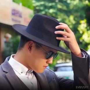 上海滩许文强复古黑色大檐英伦爵士帽礼帽男女士舞台儿童表演帽子