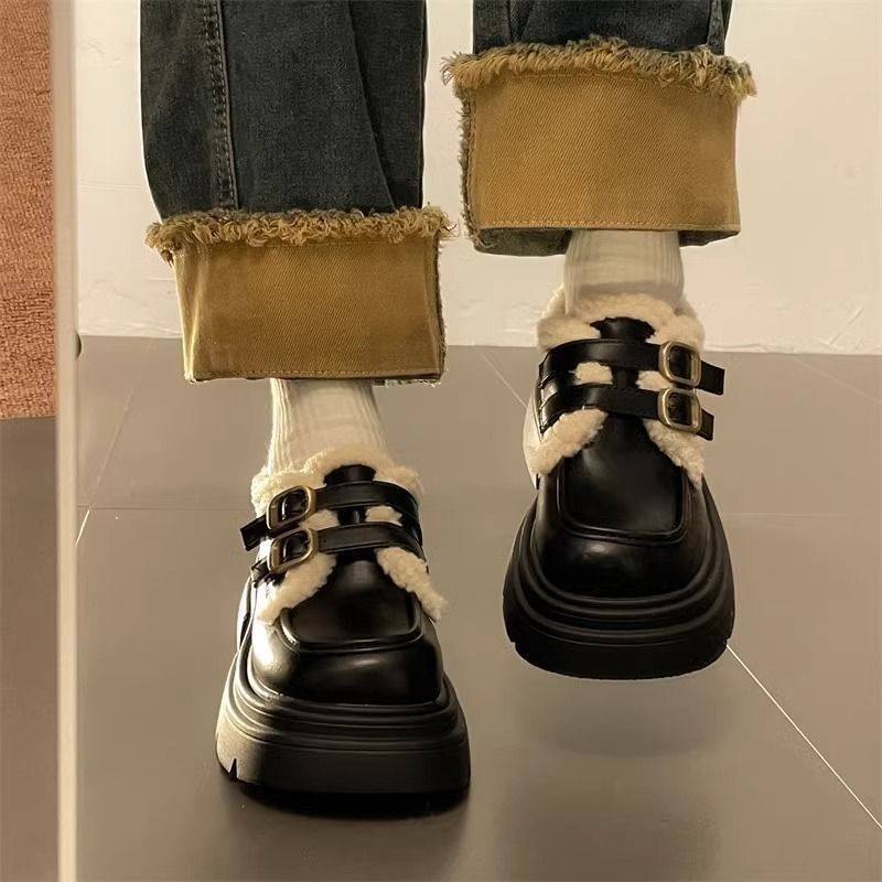 爆款英伦风小皮鞋女秋冬2024新款厚底超软一脚蹬加绒棉鞋玛丽珍鞋,女鞋,棉鞋,淘宝优惠券,粉丝福利购,淘宝优惠卷
