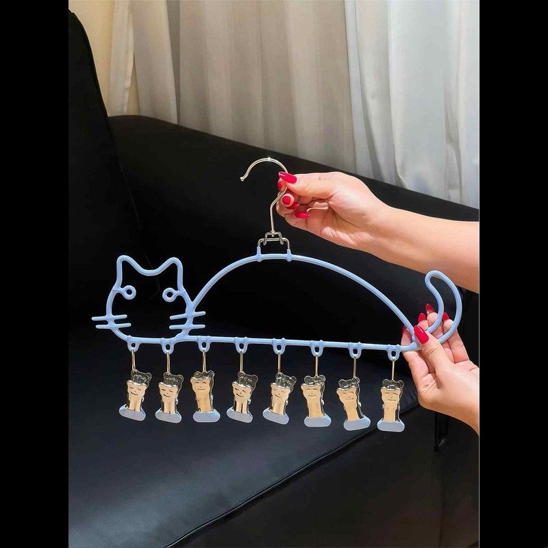 可爱猫咪衣架晾袜子神器晾衣架多夹子晒袜子家用挂衣大学生宿舍