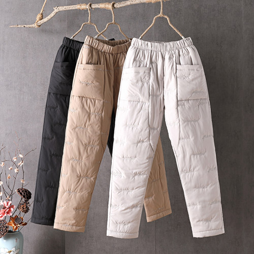 轻薄羽绒棉裤女外穿保暖宽松刺绣