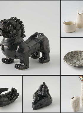 现代简约高温陶瓷电镀装饰品陶罐摆件酒店民宿样板间极简风摆设