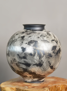 新中式几何陶瓷茶壶插花花瓶创意摆件样板间售楼处别墅大理石托盘