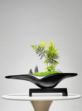 新中式桌面船型仿真绿植摆件售楼处样板间客厅酒店陶瓷装饰摆设