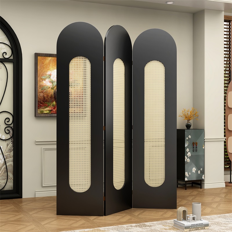 屏风隔断客厅中古风现代简约木质藤编屏风隔断客厅卧室可折叠移动
