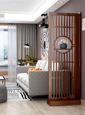 屏风隔断客厅新中式玄关实木格栅入户遮挡穿堂镂空轻奢卧室置物架