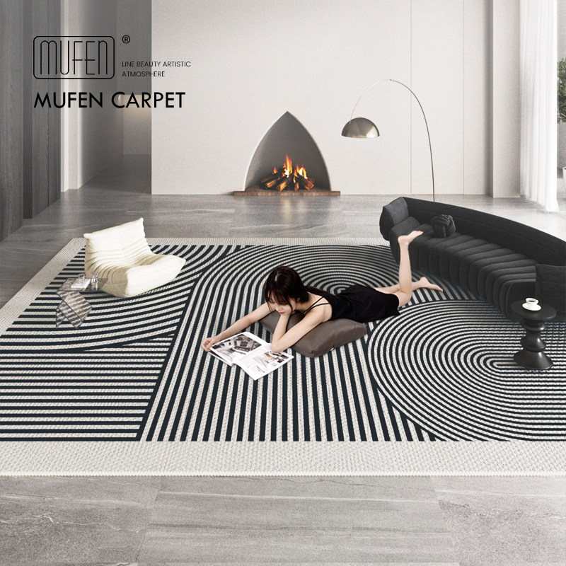 极简客厅地毯卧室床边毯侘寂现代轻奢沙发茶几毯黑色家用高级地垫,居家布艺,地毯,淘宝优惠券,粉丝福利购,淘宝优惠卷