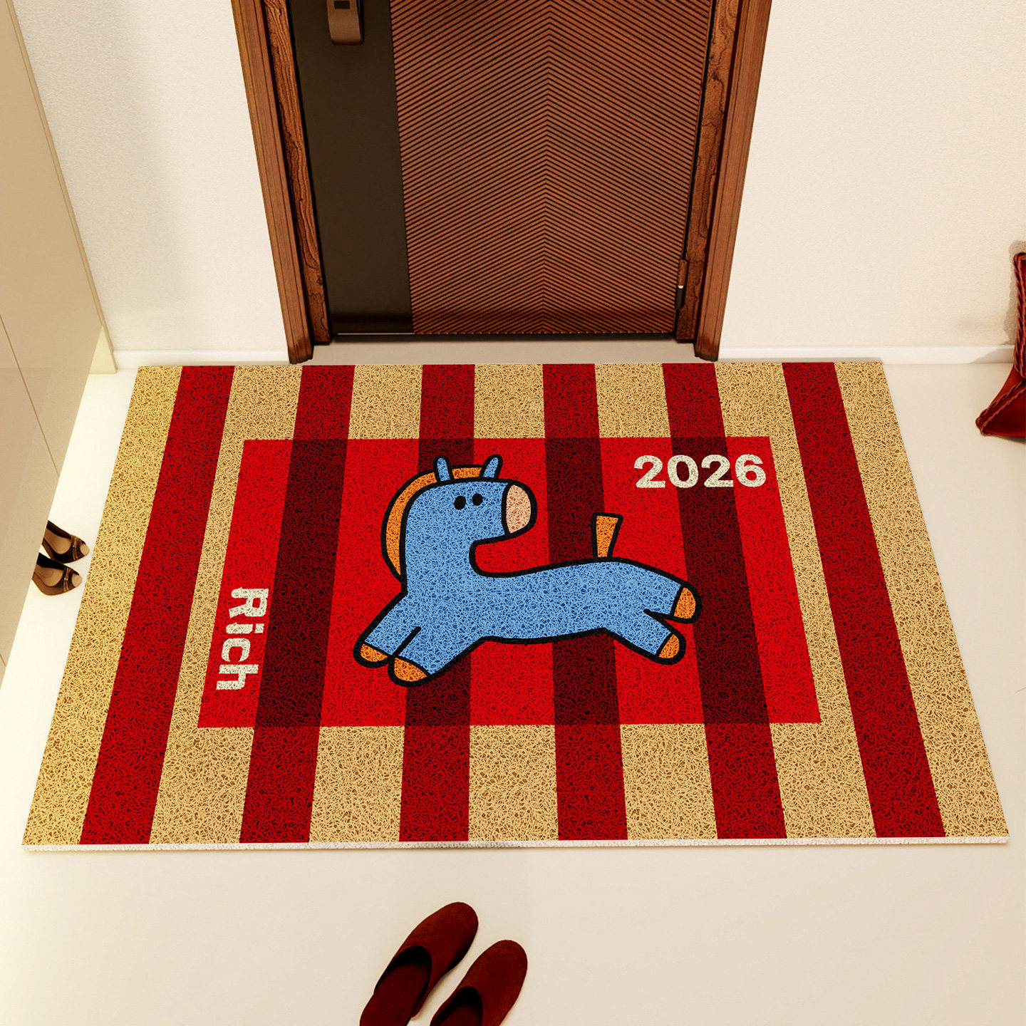 入户地垫防滑耐脏可裁剪丝圈脚垫喜庆红色新年地毯家用门垫进门垫