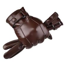 Winter man glove leather phone screen touch men wool gloves
