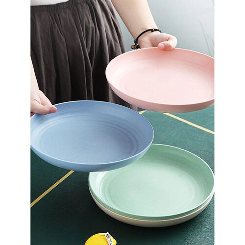 4Pcs Lightweight Wheat Straw Plates Unbreakable Reusable Din