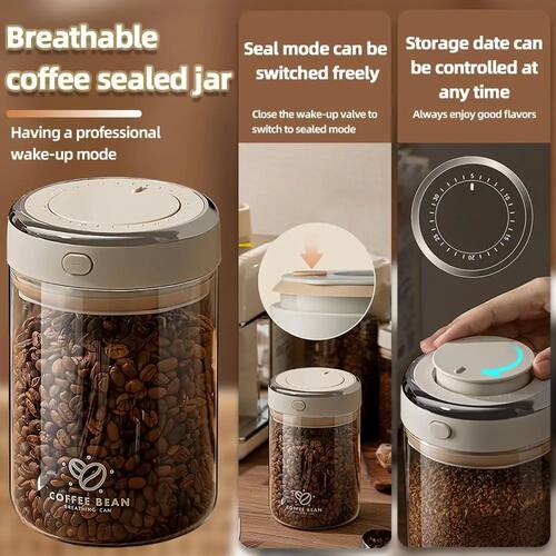 Vacuum Food Grade Coffee Bean Sealed Jar with Date Tracker a