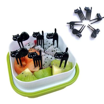 6pcs/Set Black Cat Fruit Fork Mini Cartoon Snack Cake Desser