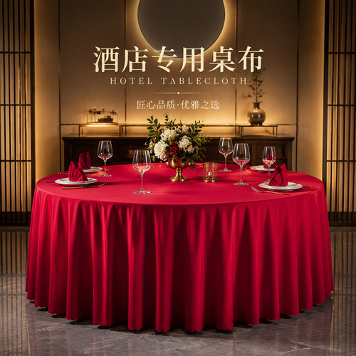 酒店婚庆圆形贡缎桌布高级感