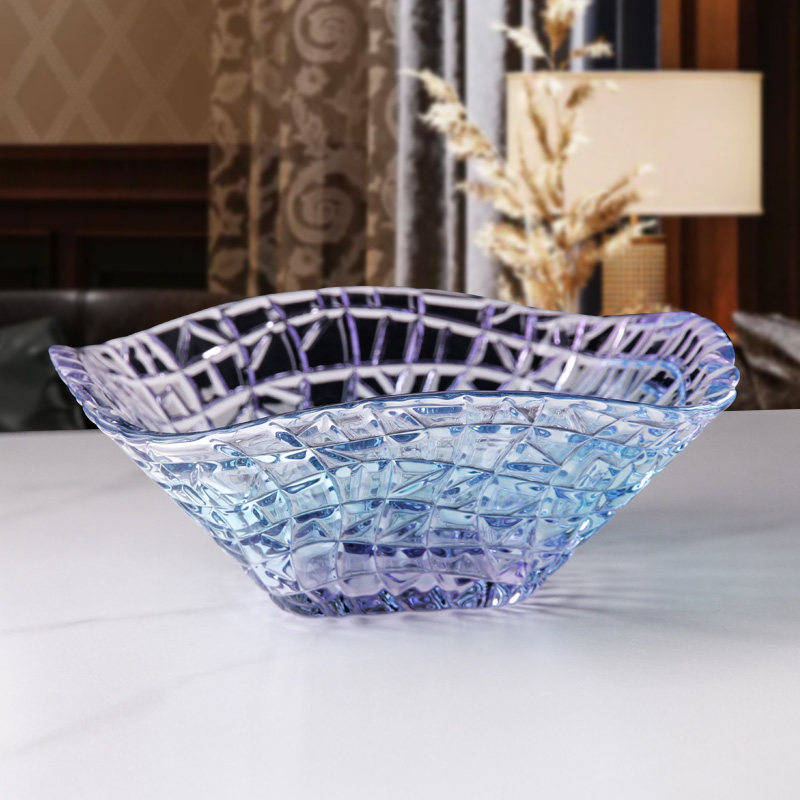 个性彩色干果盘糖果盘零食水果斗甜品碗家用客厅瓜子盘玻璃水果盘