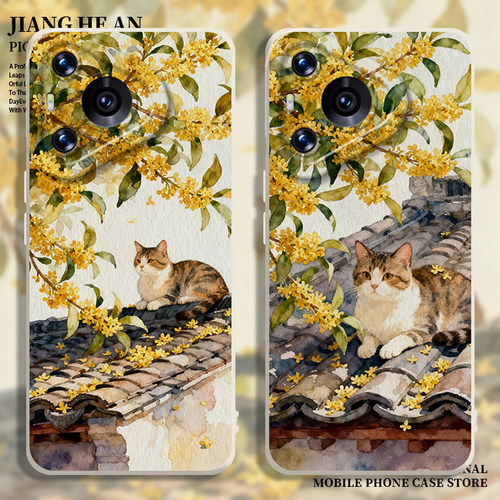 适用华为手机壳桂花猫咪