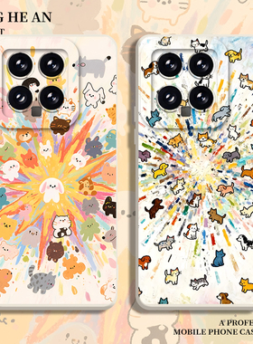 涂鸦猫狗适用红米k80手机壳小米14ultra情侣17卡通max可爱15s高级感13/k70k60k50至尊版12pro/11/note/turbo4
