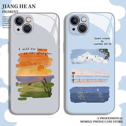 日落风景适用红米k80手机壳小米14ultra新款15s玻璃13高级感k70k60k50至尊版12pro日系11女款note/17/turbo4
