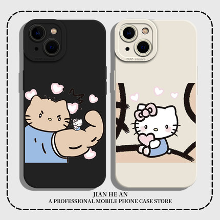 肌肉kt猫适用苹果14plus手机壳iPhone15pro情侣16趣味13mini搞怪12新款17air/11一对xsmax硅胶xr/x套8卡通7p