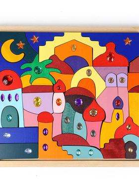 积木玩具儿童拼益智搭早教彩虹德国格林grimm/s曼陀罗grimms木制