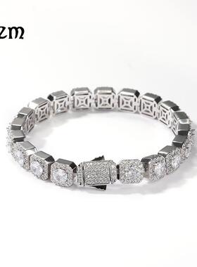 手链欧美嘻哈古巴小众手镶锆石同款满钻轻奢潮流男纯银饰女戒指铜