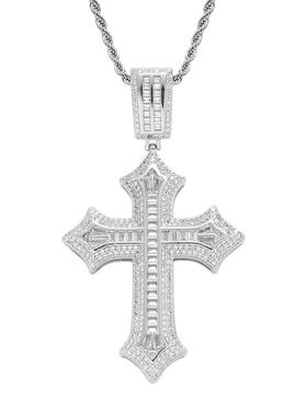 十字架项链吊坠嘻哈欧美男士链钻满锆石男女个性潮毛衣方男新款镶