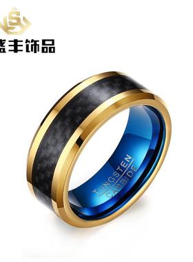 戒指个性男食指指环钨钢男士潮戒子碳纤维钨金时尚单身黑色饰品泰