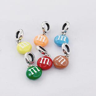 吊坠diy手链彩色mm豆s925纯银卡通滴胶珐琅珠子潘家手镯配件隔珠